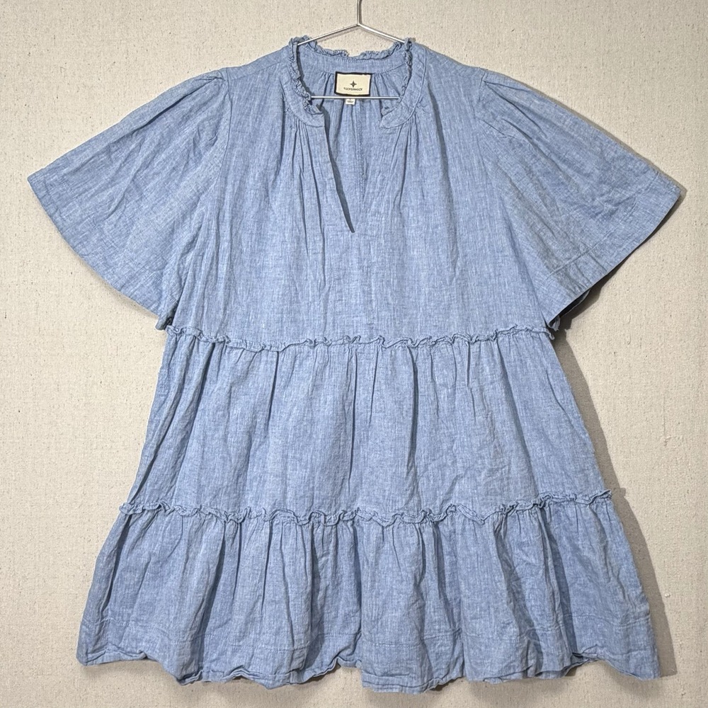 Tuckernuck Chambray Crawford Dress Large Linen Cotton Flowy Summer